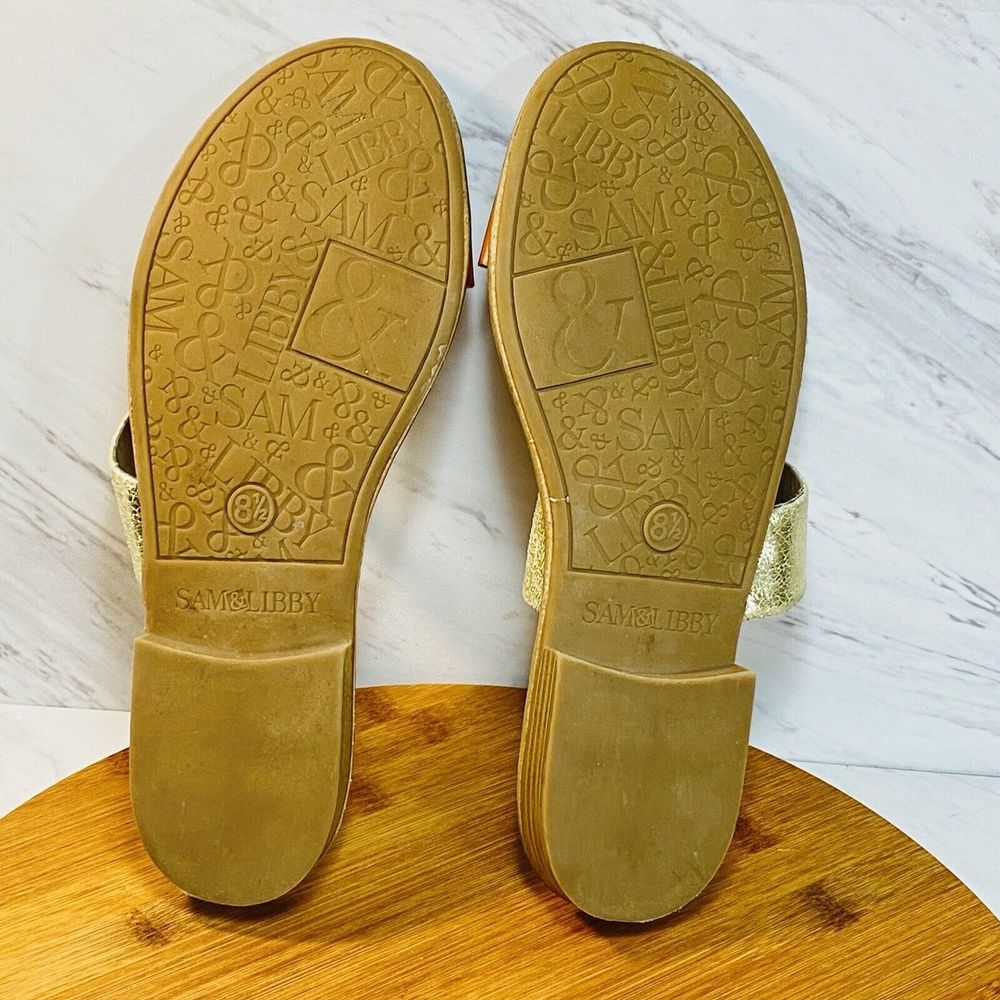 Sam & Libby Womens Gold Brown Toni Two Straps Slide Sandals Size 8.5 - Picture 6 of 6